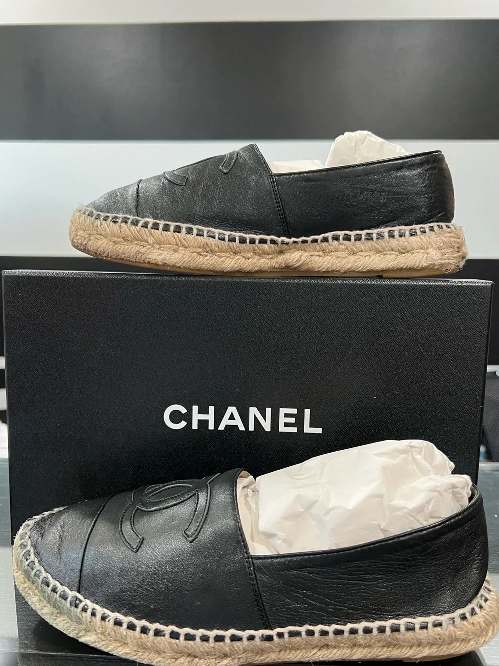 CHANEL Black Leather Espadrille Loafer - Women’s - Picture 7 of 9